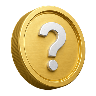 Dekorative Goldmünze in 3D mit einem Fragezeichen auf der FAQ-Seite